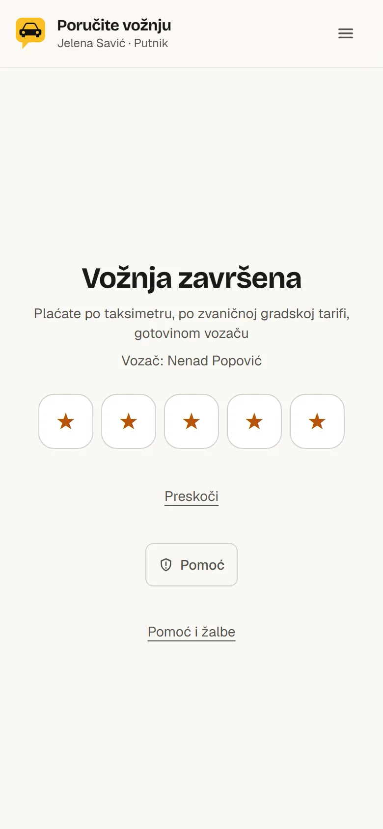 A fuvar utáni képernyő: a sofőr csillagos értékelése